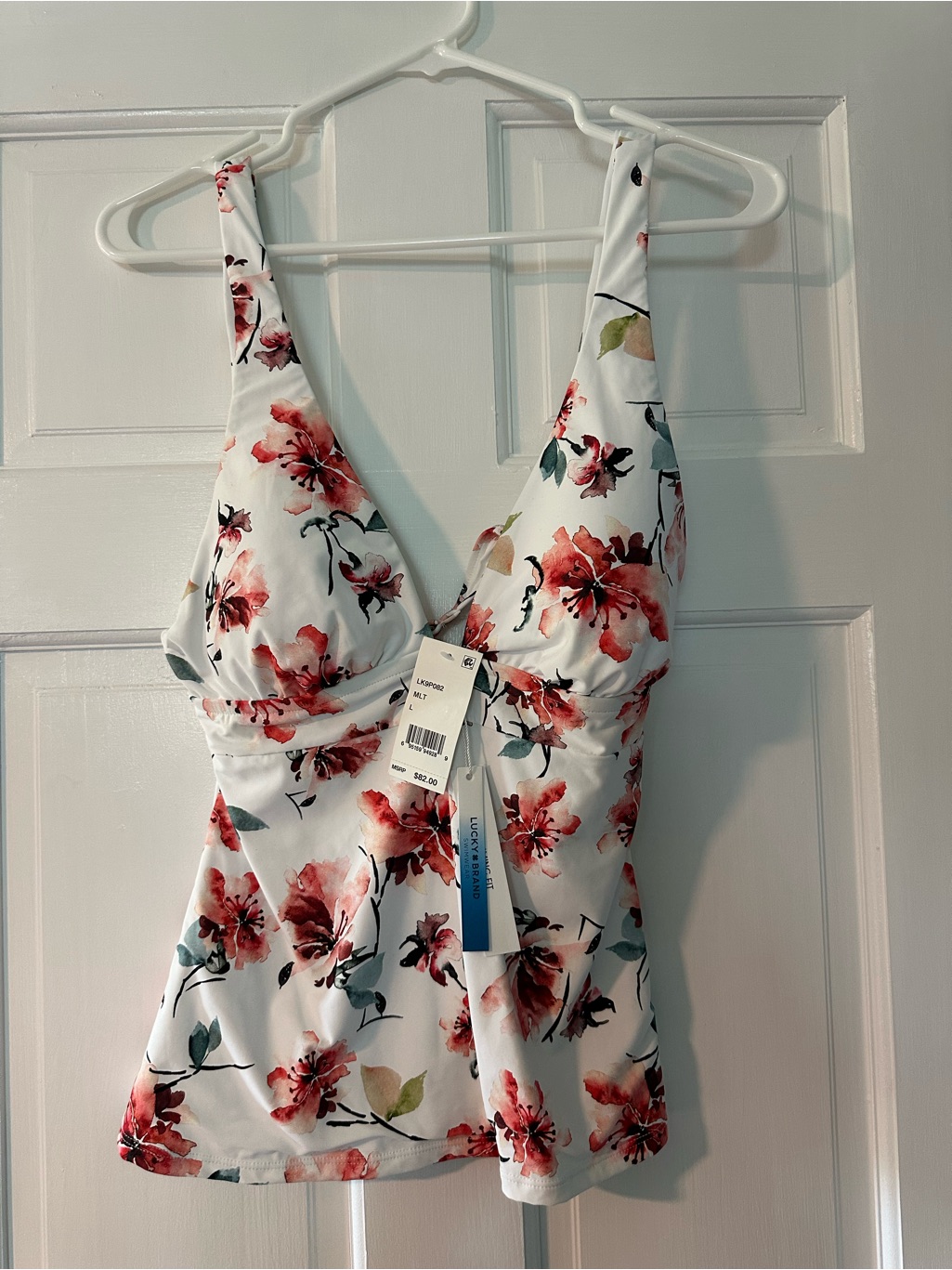 Lucky Brand White Tankini Top With Red And Pink Floral Print